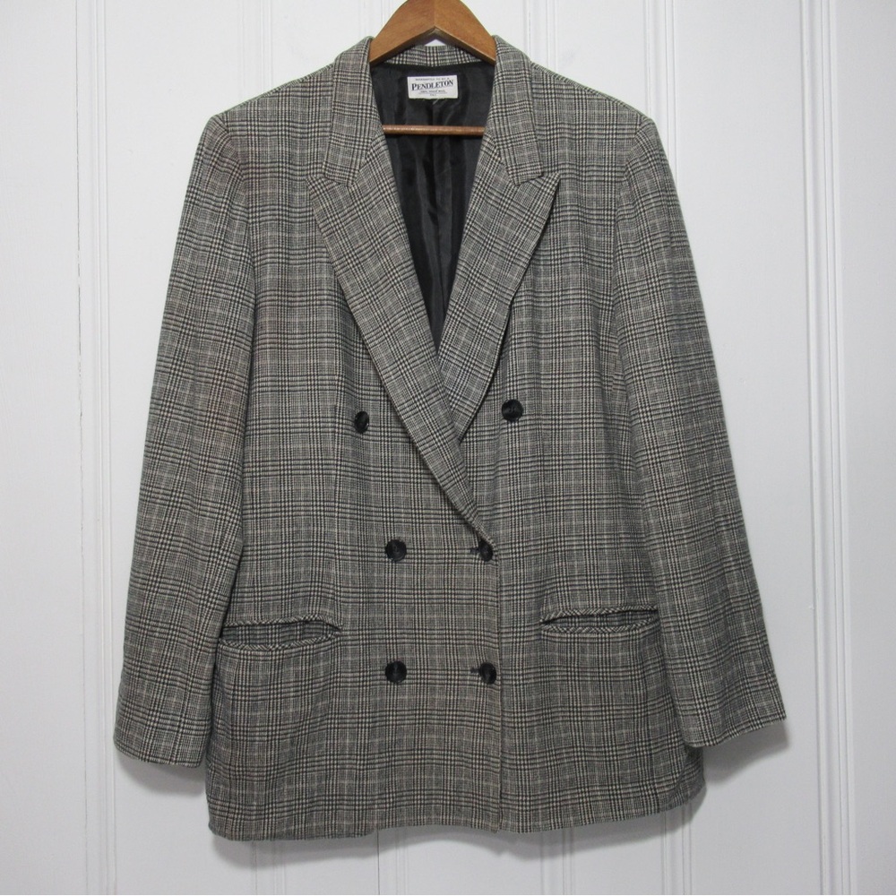 Pendleton Gray Virgin Wool Houndstooth Double-Breasted Blazer Size Large